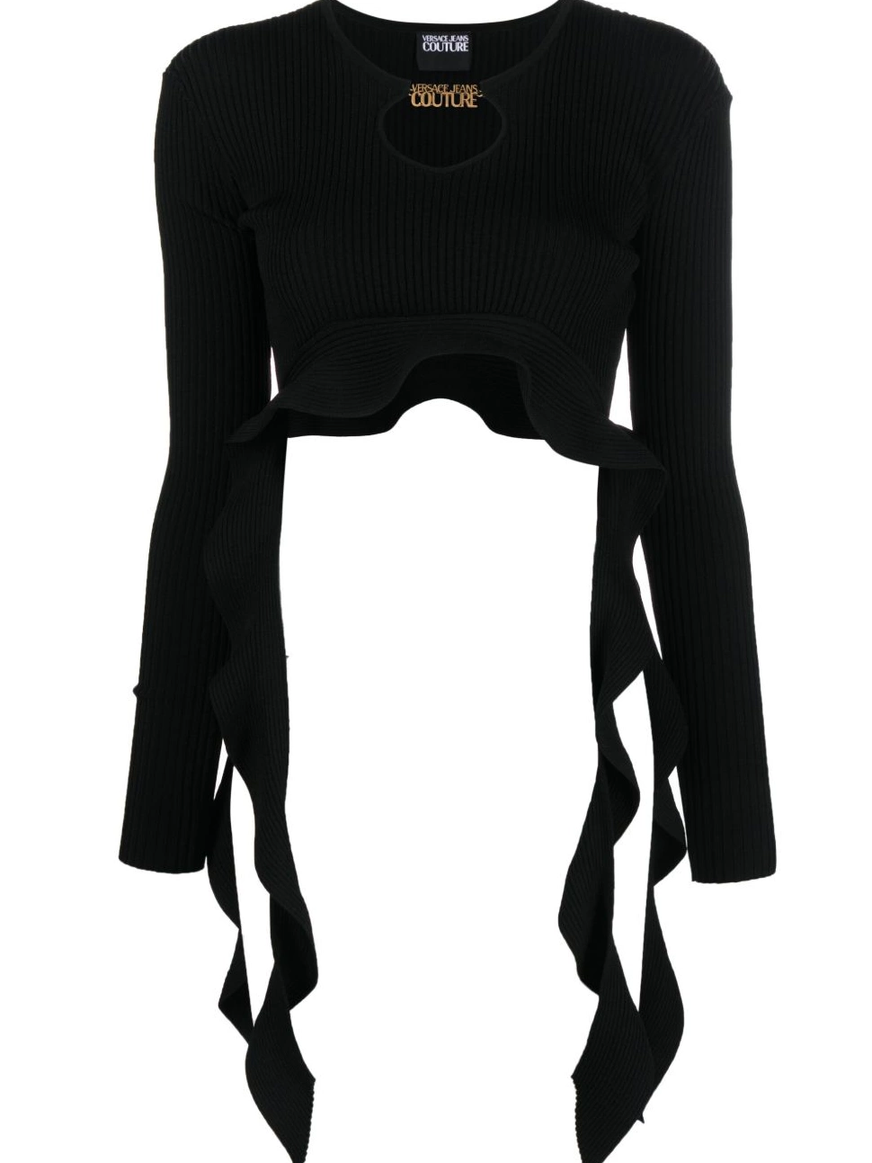Couture Versace top ribbed-knit cropped Women ruffled Jeans 0630